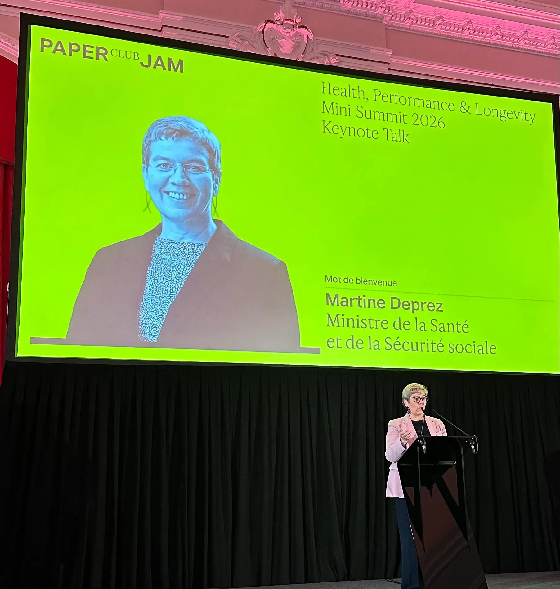 H.E. Martine Deprez, Minister of Health and Social Security, delivering the welcome address