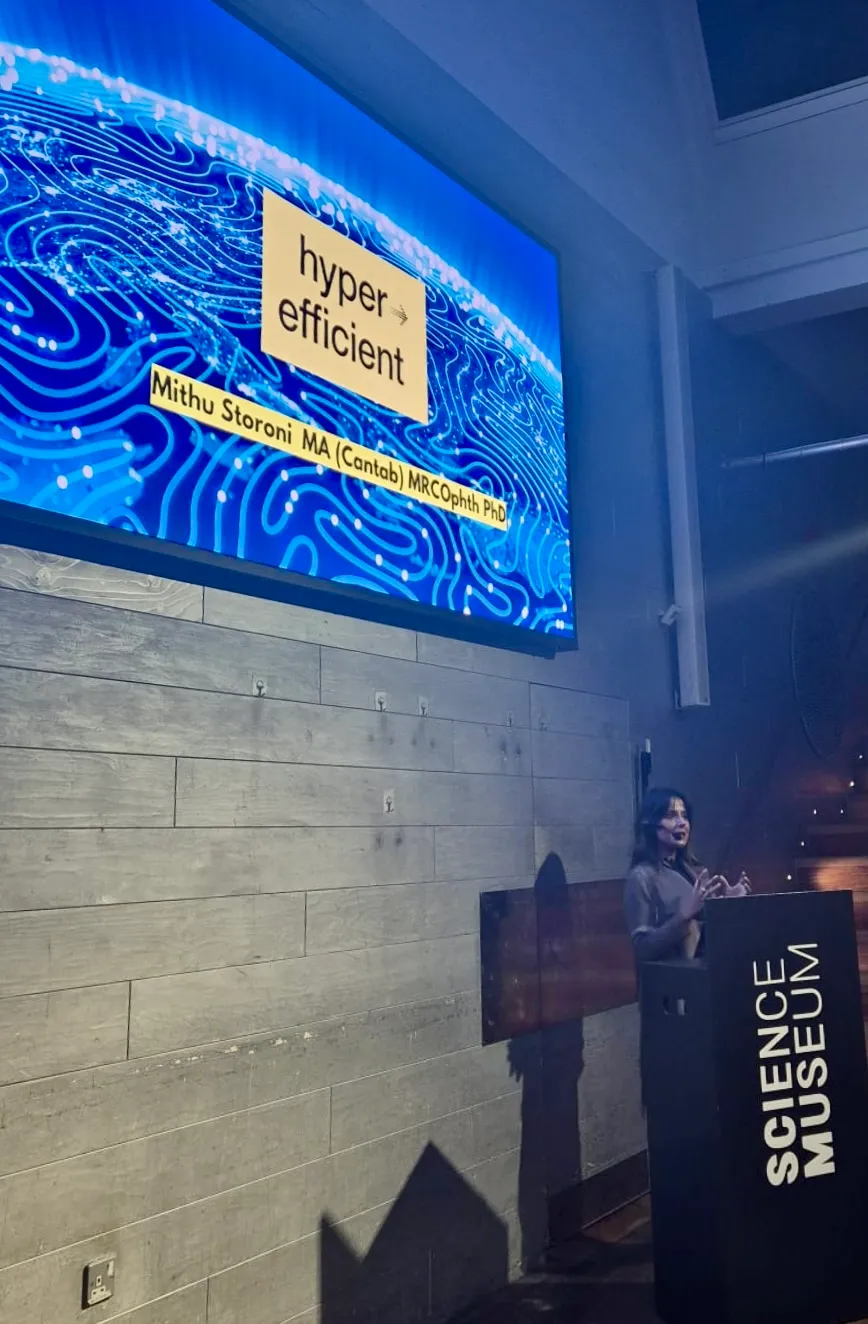 Speaking at the Science Museum — Hyperefficient slide projected on screen